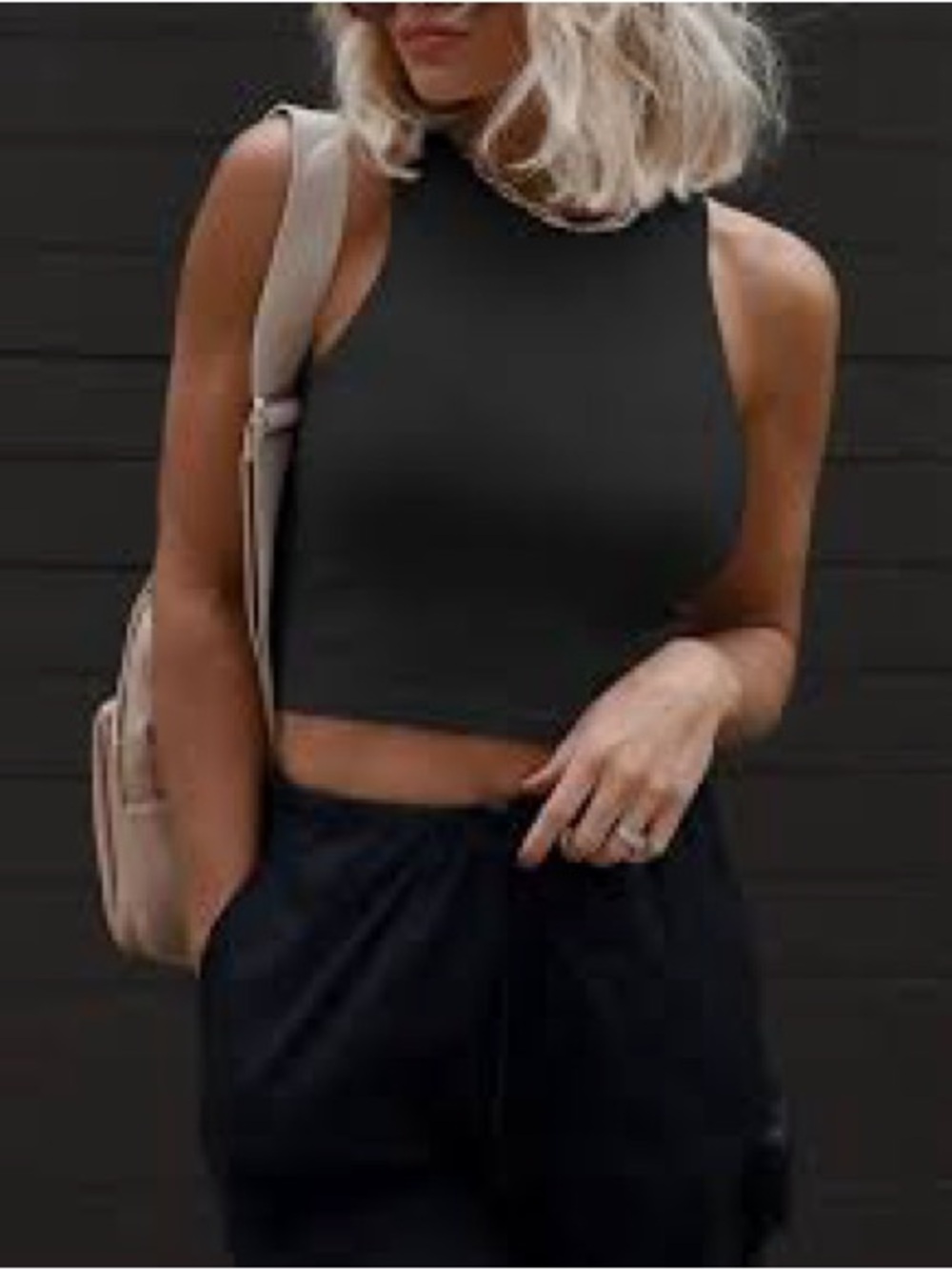 REORIA Black High Neck Sleeveless Crop Tank Top NWT XL